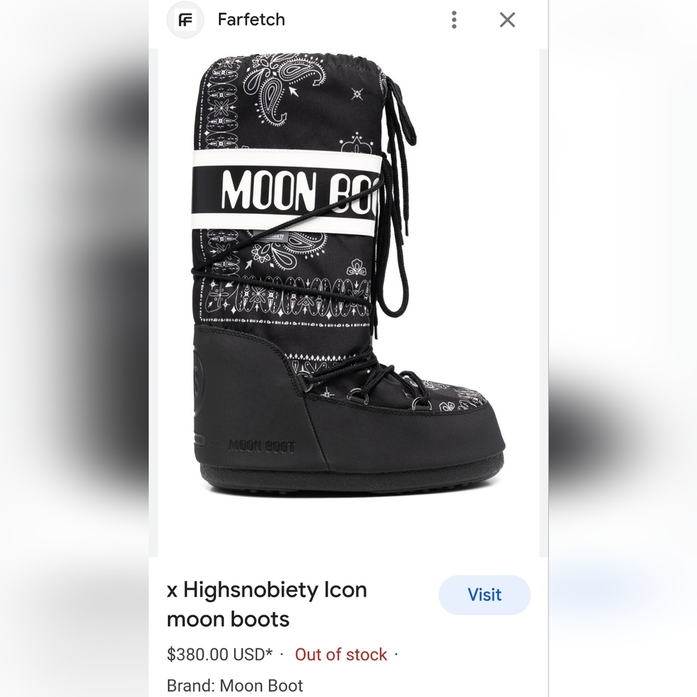 MoonBoot X Highsnobiety Icon BLACK Bandana Size 10 Mens DeadStock